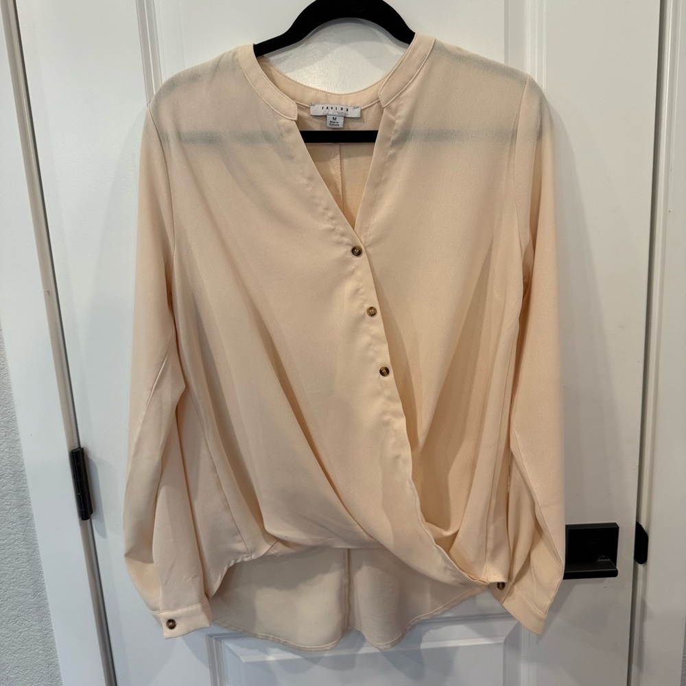 Cream Faux Button Wrap Blouse